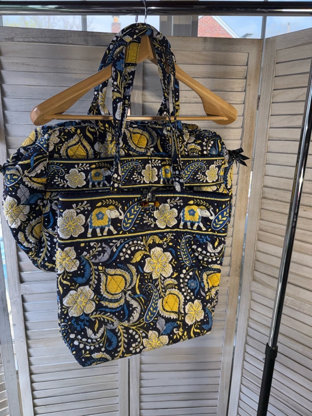 Retired Vera Bradley Ellie Blue Set: Weekender Duffel Bag & Laptop Travel Tote